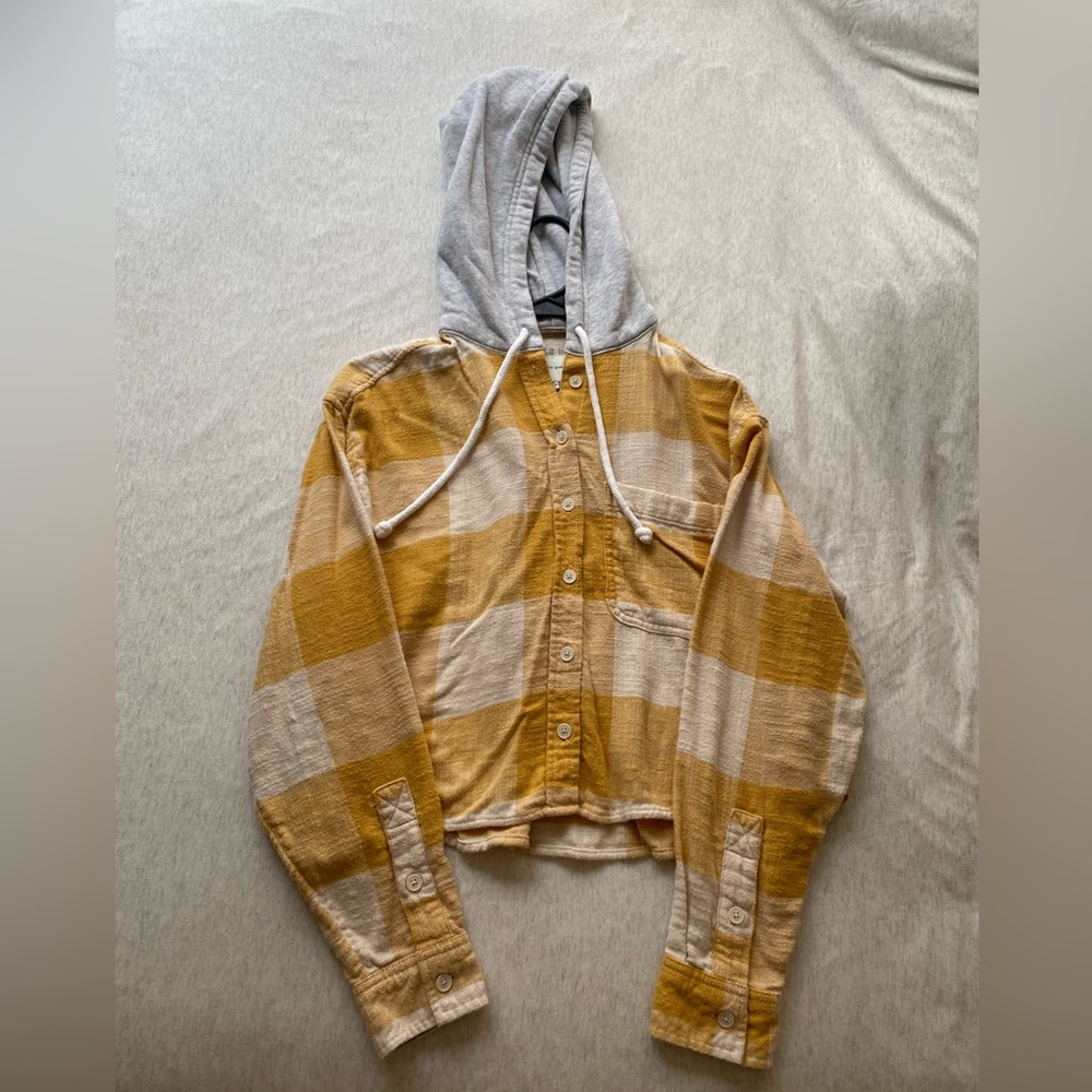 American Eagle Plaid Hooded Button Up
